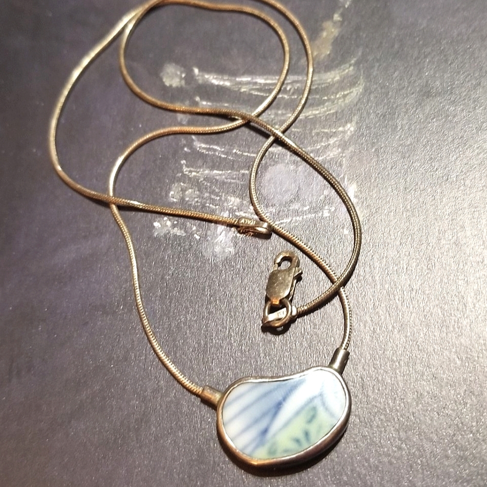 Signed 80s Leon Tantau-Smith Artisan Porcelain Sterling Silver Necklace - Picture 1 of 5